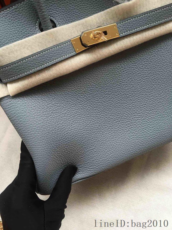 愛馬仕HERMES Birkin 鉑金包 亞麻藍 進口小牛皮 金銀扣 皮質細膩柔軟 時尚女手提包  tdher1132